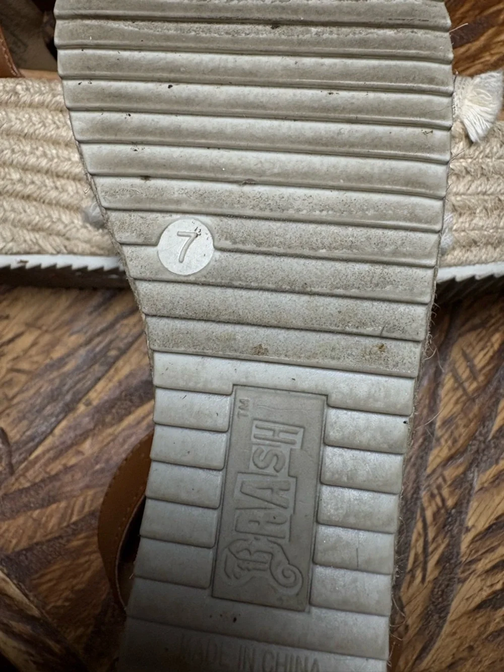 Brash Beige Tessa Canvas Espadrille Wedge Sandals with Brown Ankle Strap Size 7